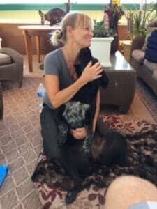 Dog massage with Kim and Bella